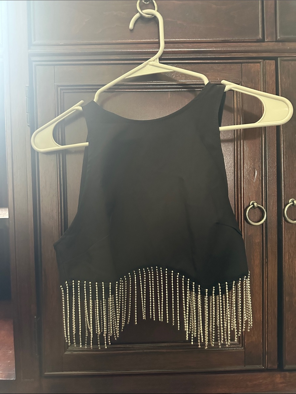 SHEIN Black Crop Top with Beaded Fringe